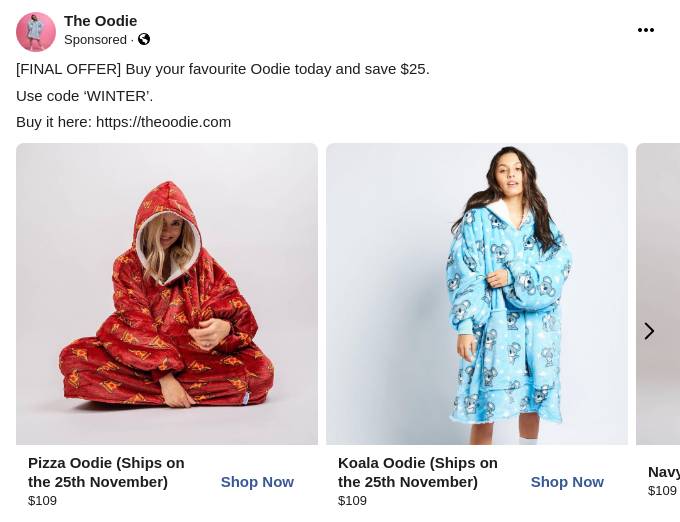 Oodie facebook hot sale