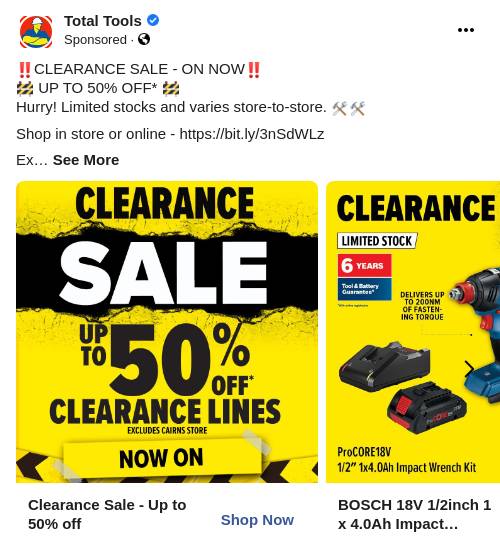 Tool Clearance Sale Total Tools Ad