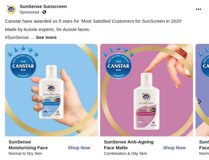 sunsense moisturising face