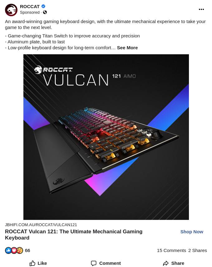Roccat Vulcan 121 Aimo Rgb Mechanical Gaming Keyboard Jb Hi Fi Ad