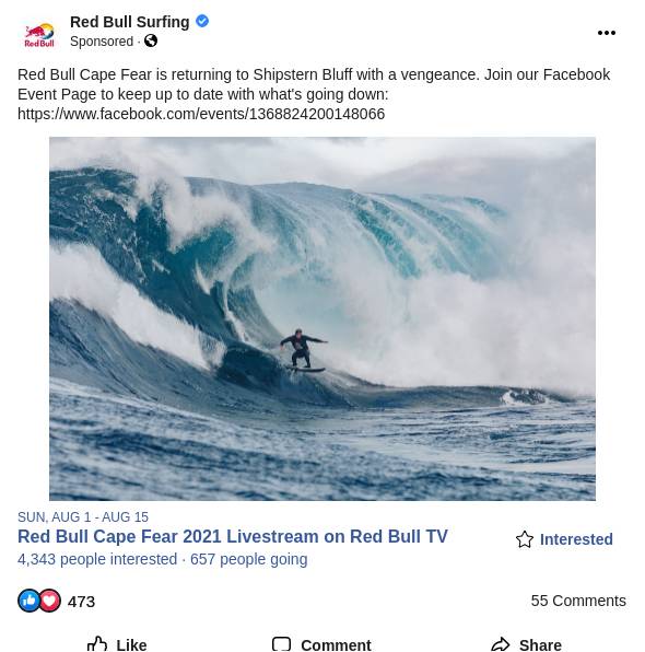 Red Bull Cape Fear 21 Livestream On Red Bull Tv Fb Event Ad