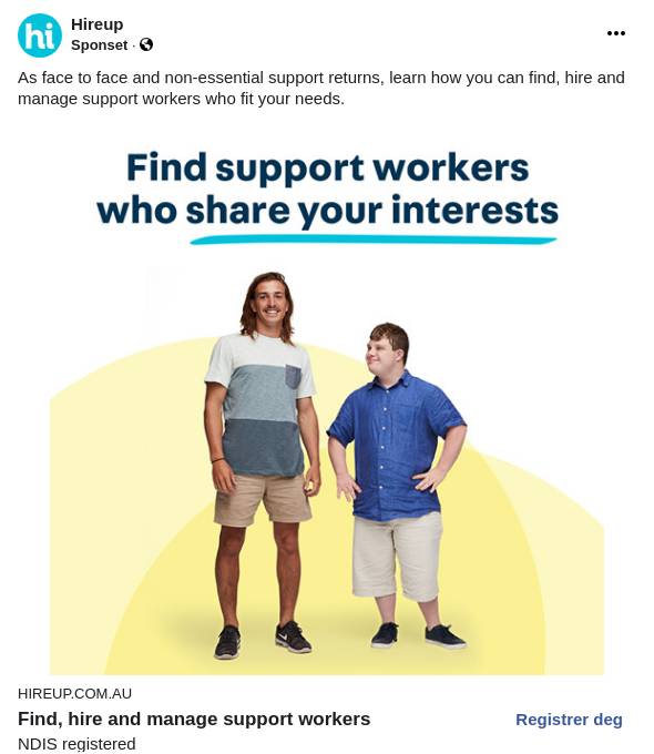 Disability Support Workers NDIS Registered Hireup Australia Ad 