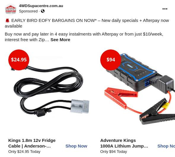 Kings 1.8m 12v Fridge Cable AndersonStyle Plug C11 Connector to