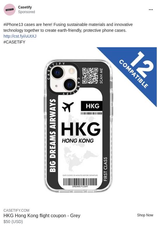 HKG Hong Kong flight coupon Grey CASETiFY Ad Bigdatr