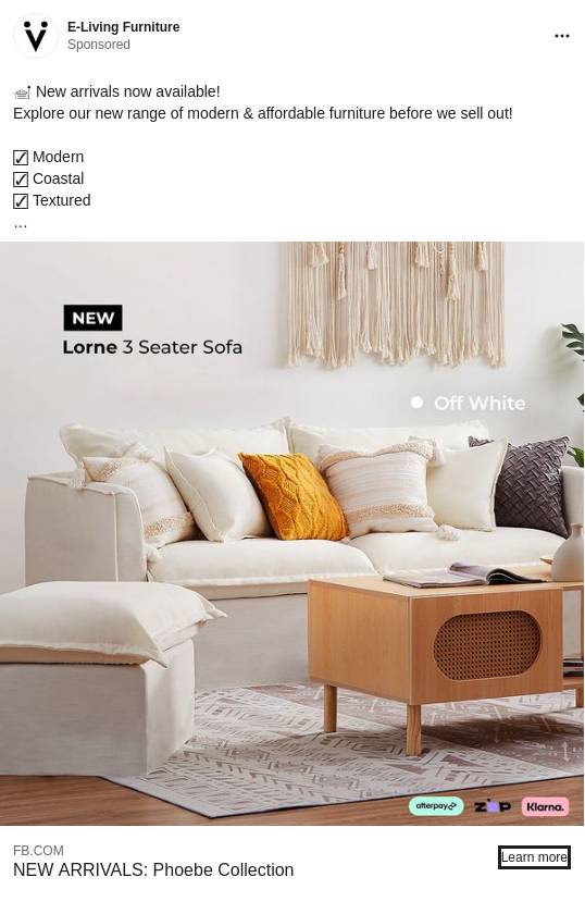 Buy Modern and Affordable Furniture Online Today! ELiving Furniture Ad