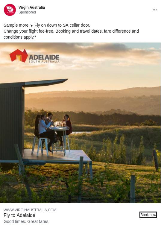 Cheap flights to Adelaide (ADL) from 79* Virgin Australia Ad Bigdatr