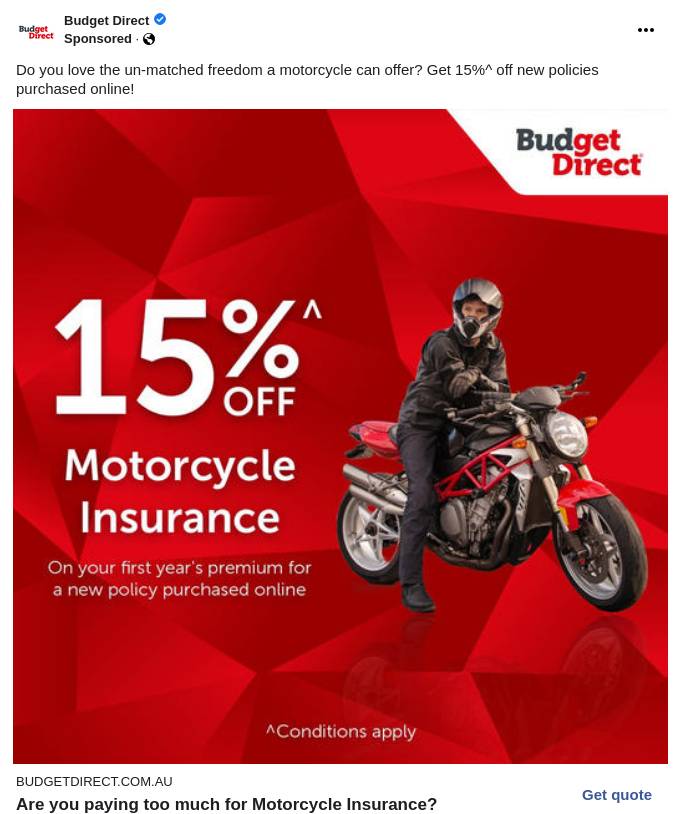 Cheap Motorcycle Insurance Quotes | Save 15%^ Online | Budget Direct Ad
