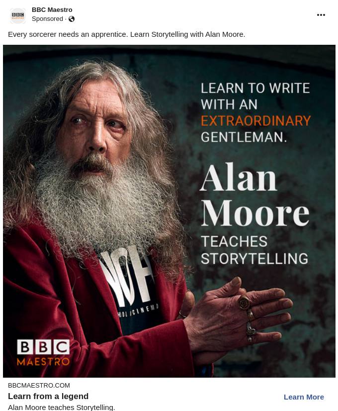 Alan Moore Storytelling Online Course BBC Maestro BBC Maestro Ad