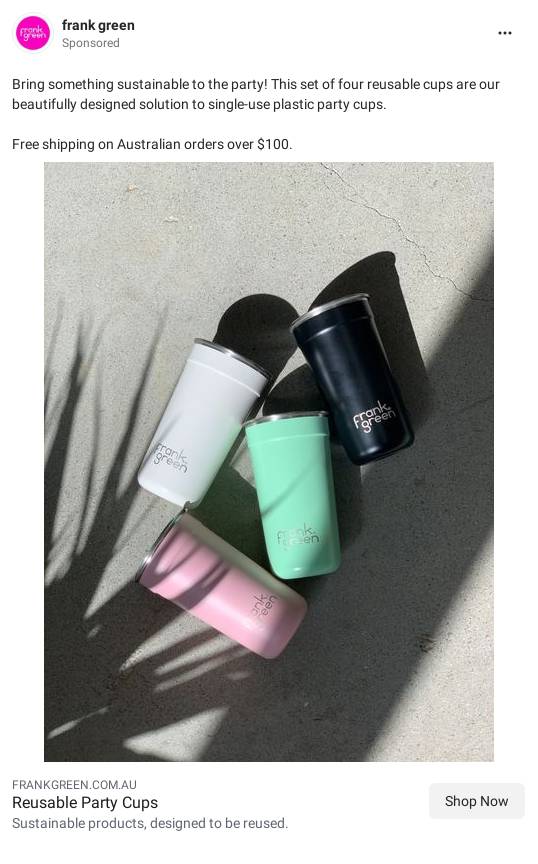 reusable party cups 16oz / 475 ml (4 pack) frank green Australia Ad Bigdatr