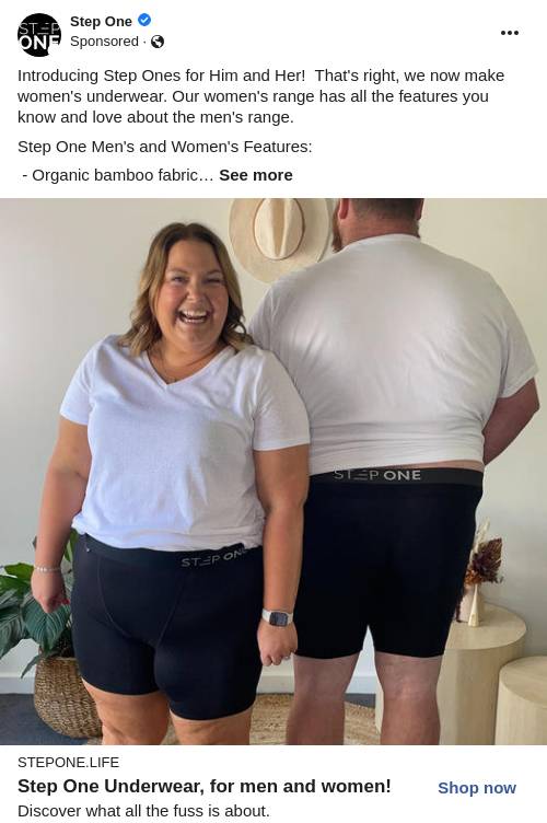 Men and Women's Bamboo Underwear, Boxers, Trunks and Briefs Step One Ad