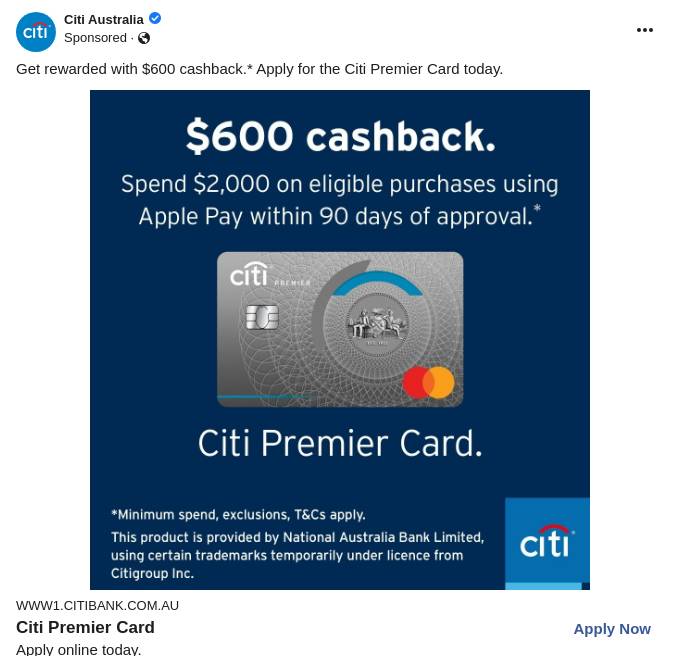 Citi Premier Credit Card - Cashback Offer - Citi Australia Ad