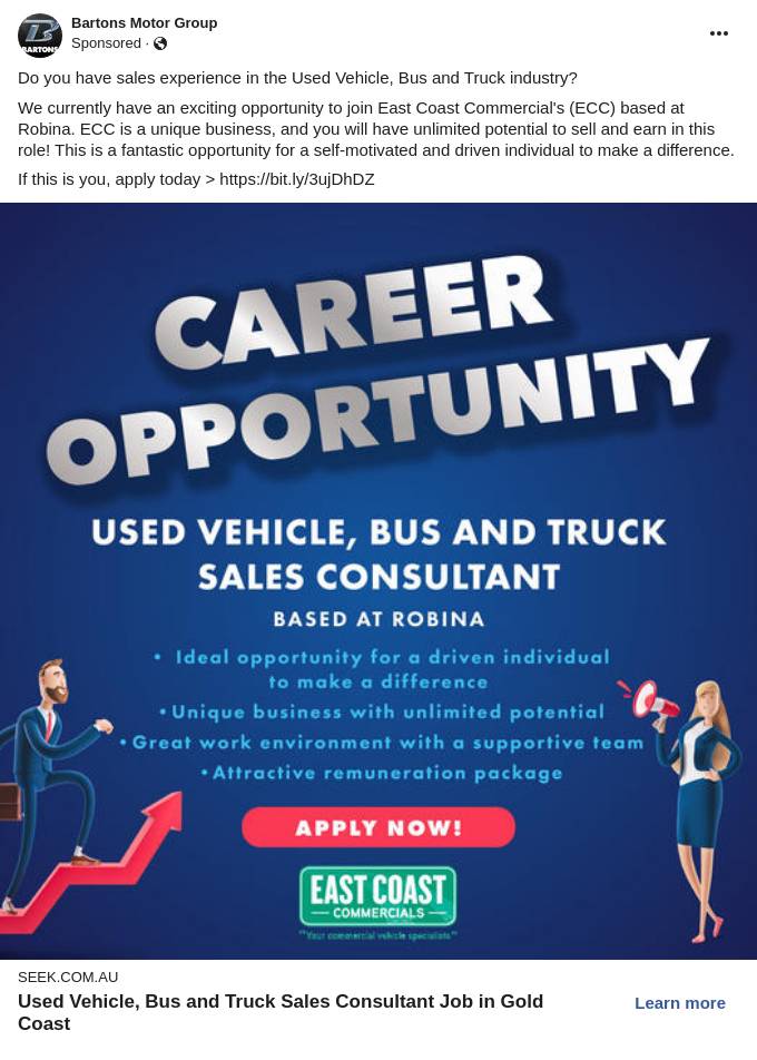 Used Vehicle, Bus and Truck Sales Consultant Job in Gold Coast SEEK Ad