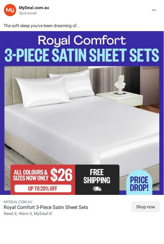 Royal Comfort Satin Sheet Set 3 Piece Fitted Sheet Pillowcase Soft Silky Smooth - MyDeal