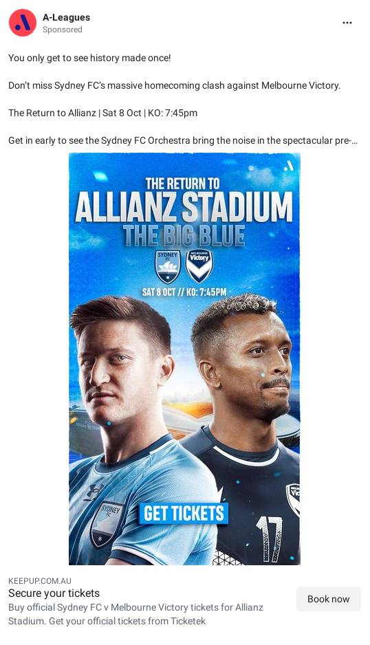 Sydney FC v Melbourne Victory tickets Allianz Stadium Ticketek