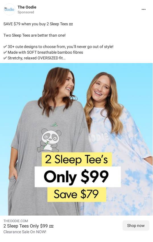 Sleep Tee Twin Pack The Oodie Ad