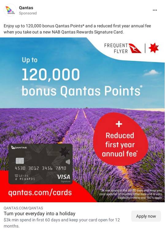 Bonus Qantas Points offer NAB Qantas Rewards Signature Card NAB Ad