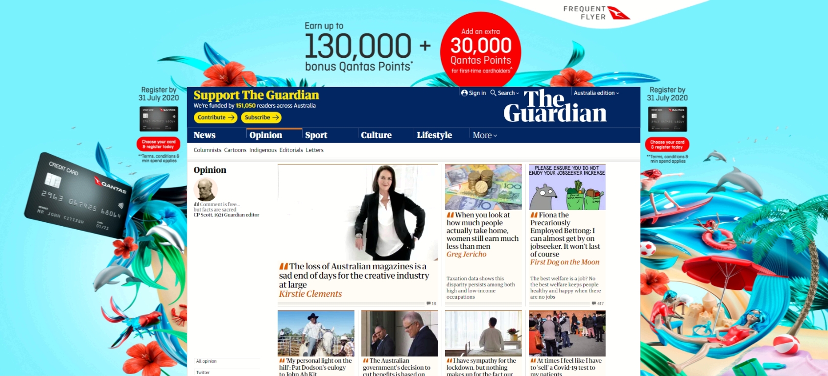 A Qantas ad running on theguardian.com