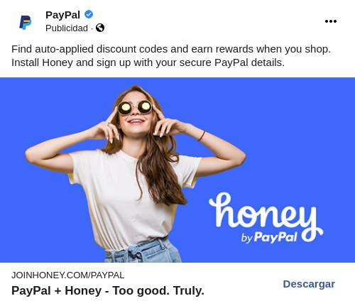 A PayPal Honey ad depicting a smiling woman